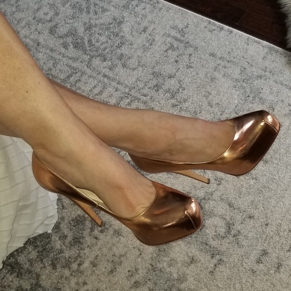 Brian Atwood Rose Gold Metallic Maniac Pumps